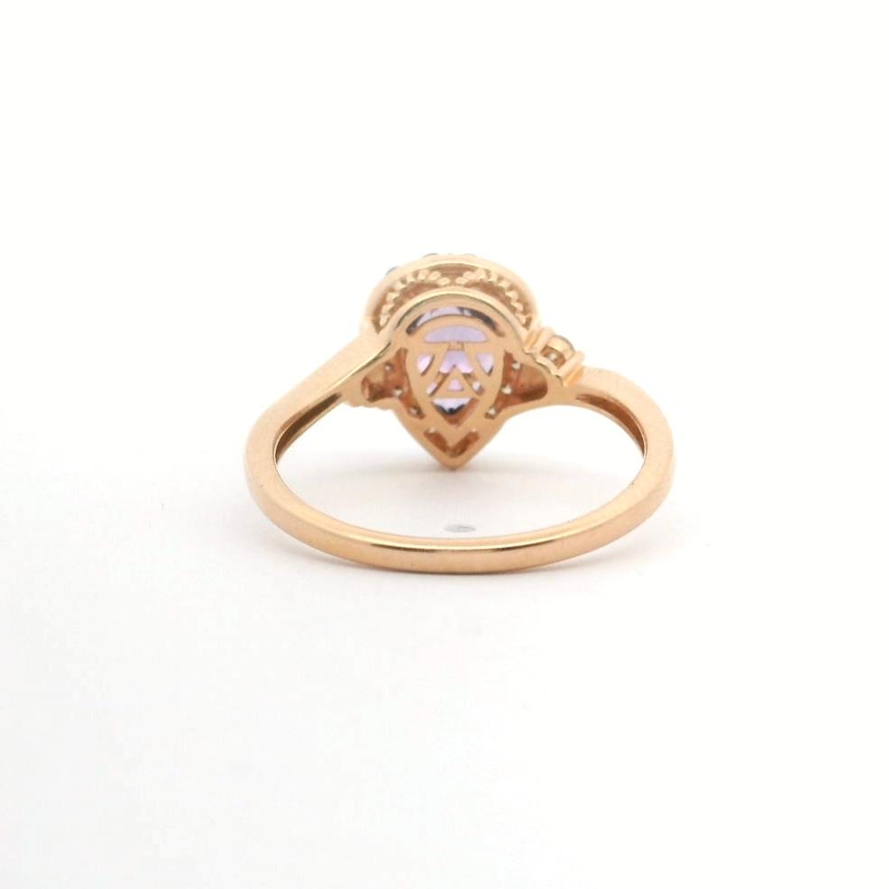 Le Vian 14k Rose Gold Pear Cut Amethyst and Diamond Halo Ring Size 7