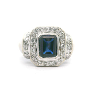 14k White Gold Blue Sapphire and Diamond Vintage Ring Size 6.5