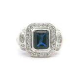 14k White Gold Blue Sapphire and Diamond Vintage Ring Size 6.5