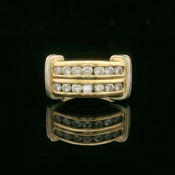 14k Two Tone Gold and 1cttw Diamond Vintage Two Row Band Ring Size 7.25