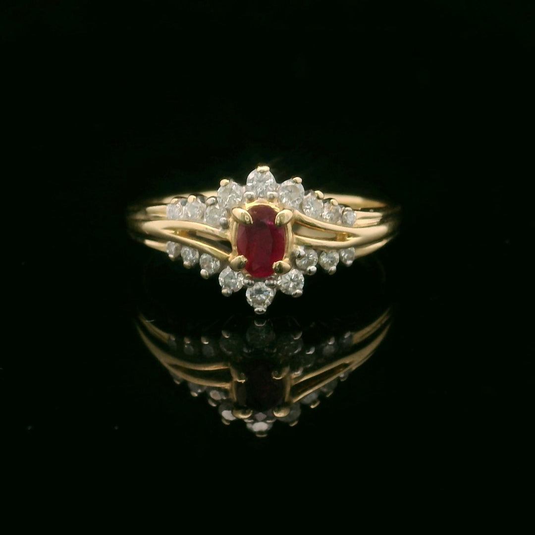 14k Yellow Gold Ruby and Diamond Ladies Vintage Ring Size 8