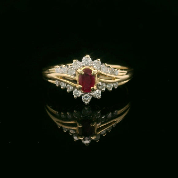 14k Yellow Gold Ruby and Diamond Ladies Vintage Ring Size 8
