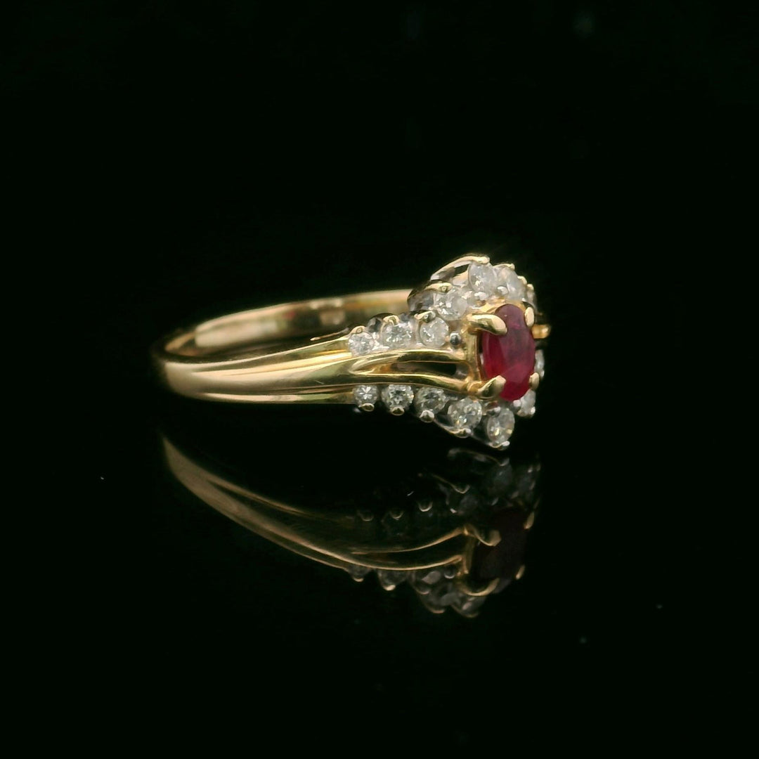 14k Yellow Gold Ruby and Diamond Ladies Vintage Ring Size 8