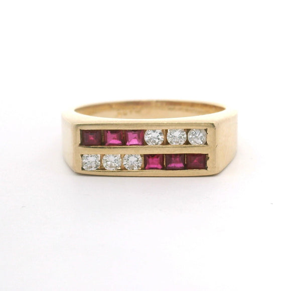 14k Yellow Gold Ruby and Diamond Men's Vintage Ring Size 11