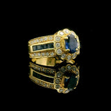 18k Yellow Gold Blue Sapphire and Diamond Ladies Ring Size 5.25