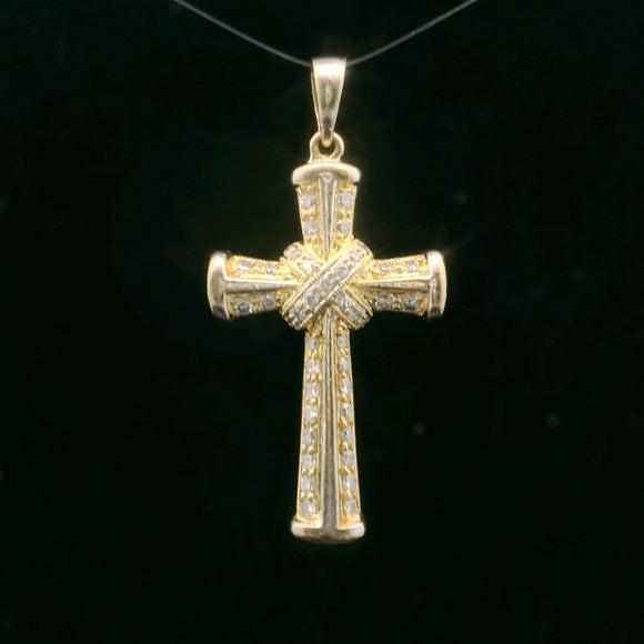 18k Yellow Gold and 0.40cttw Diamond Cross Pendant 1.5