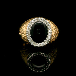 10k Yellow Gold Black Onyx and Diamond Vintage Halo Ring Size 8