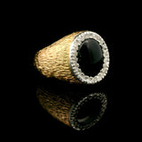10k Yellow Gold Black Onyx and Diamond Vintage Halo Ring Size 8