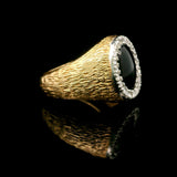 10k Yellow Gold Black Onyx and Diamond Vintage Halo Ring Size 8