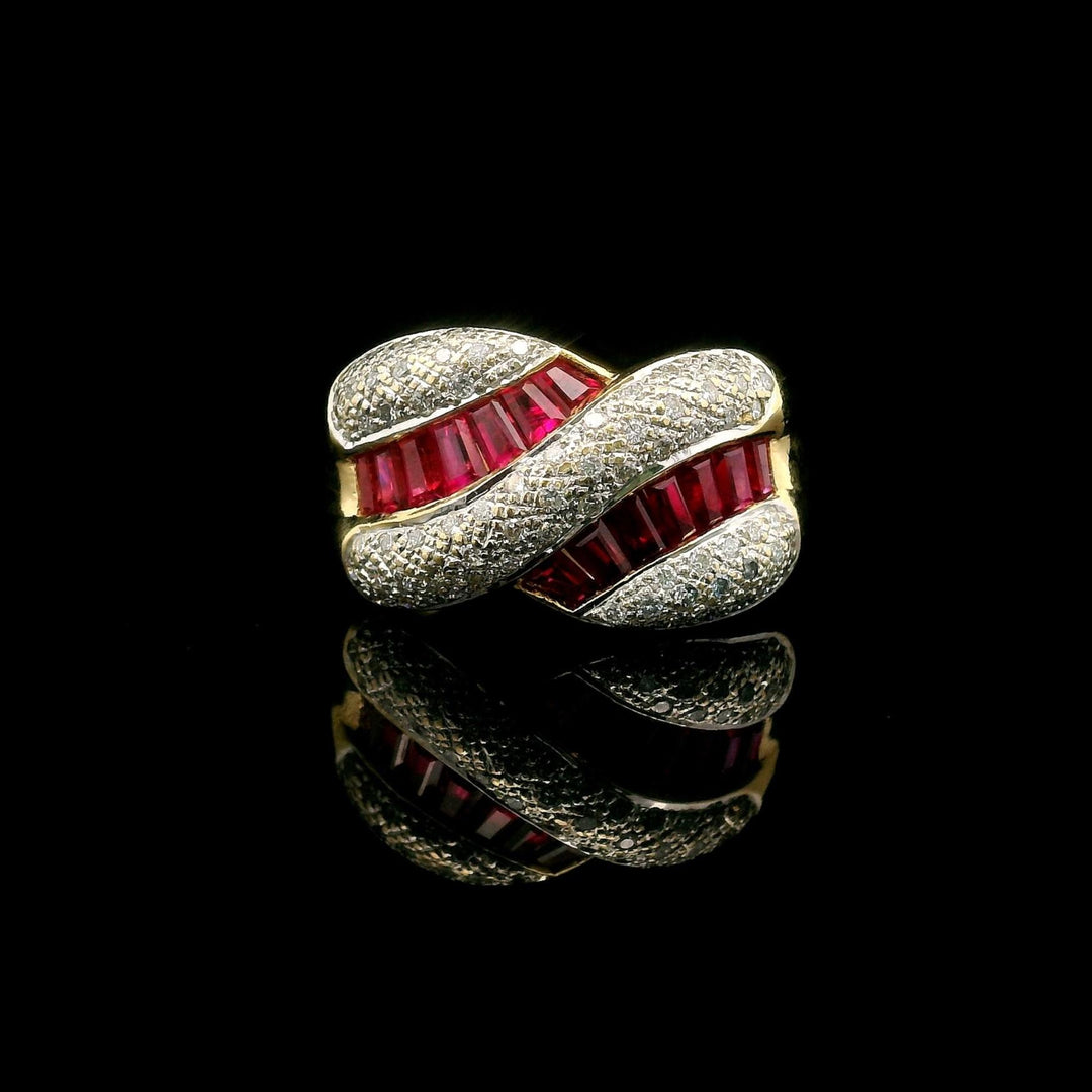 18k Yellow Gold Ruby and 0.90cttw Diamond Ladies Ring Size 6