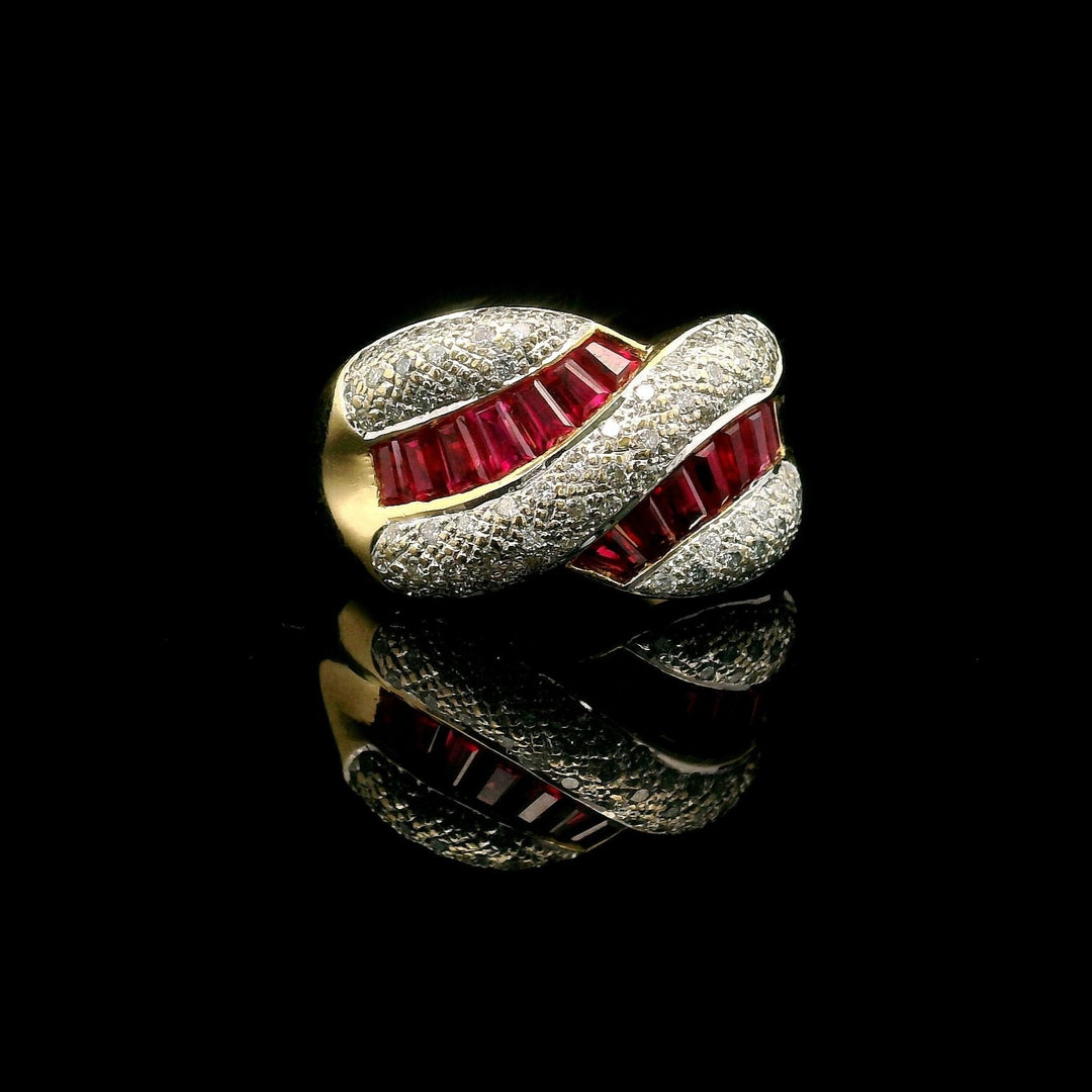 18k Yellow Gold Ruby and 0.90cttw Diamond Ladies Ring Size 6