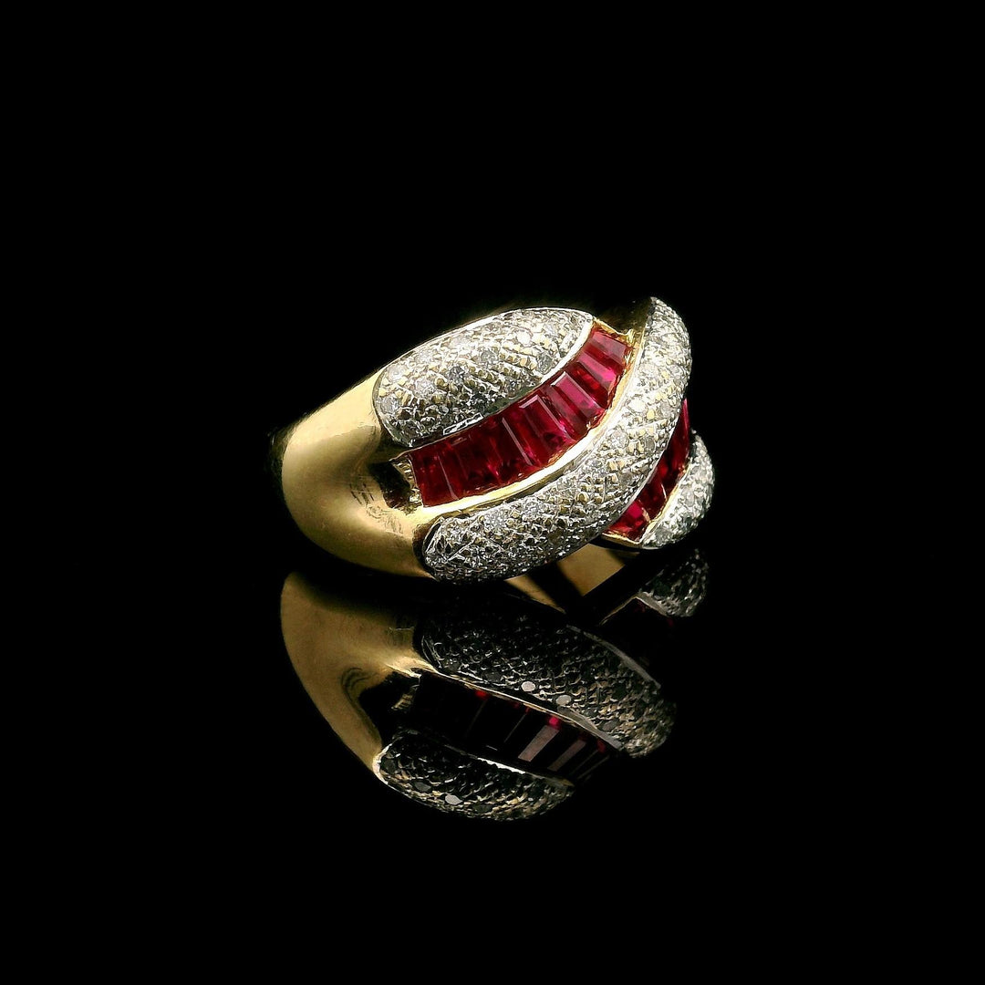 18k Yellow Gold Ruby and 0.90cttw Diamond Ladies Ring Size 6