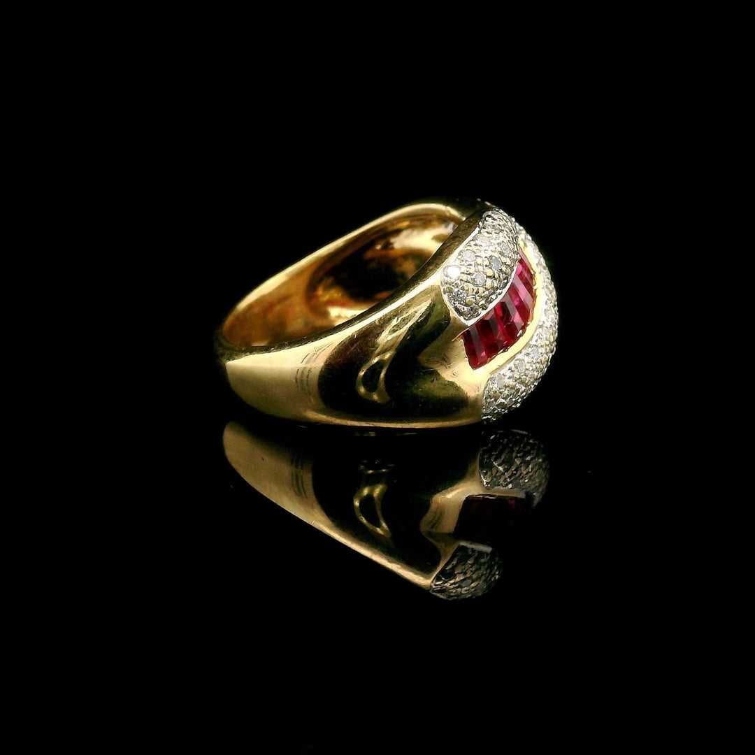 18k Yellow Gold Ruby and 0.90cttw Diamond Ladies Ring Size 6