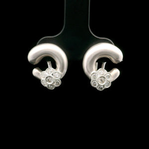 18k White Gold and Diamond 7.9g Vintage C Floral Stud Earrings