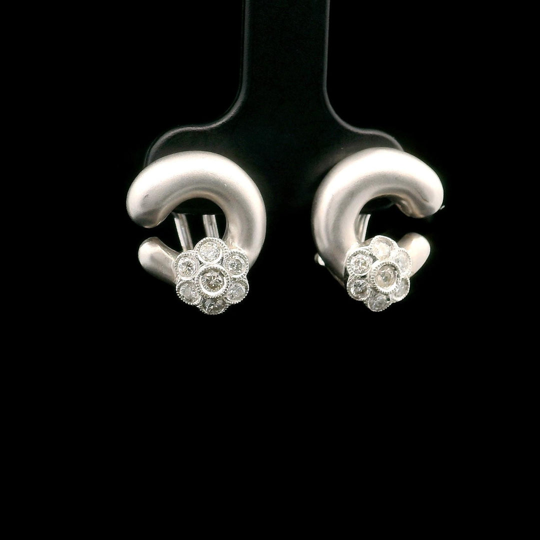18k White Gold and Diamond 7.9g Vintage C Floral Stud Earrings