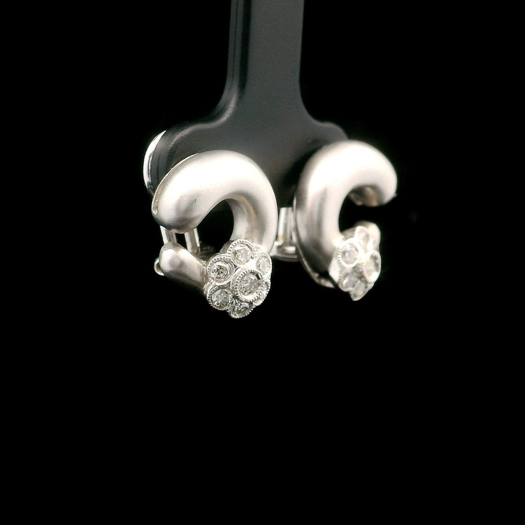 18k White Gold and Diamond 7.9g Vintage C Floral Stud Earrings