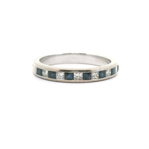14k White Gold Blue Sapphire and Diamond 3mm Band Ring Size 7.25