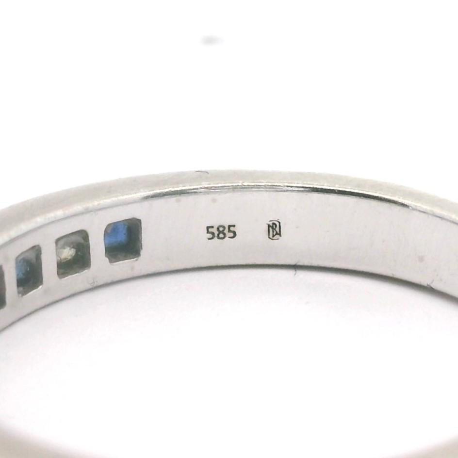 14k White Gold Blue Sapphire and Diamond 3mm Band Ring Size 7.25
