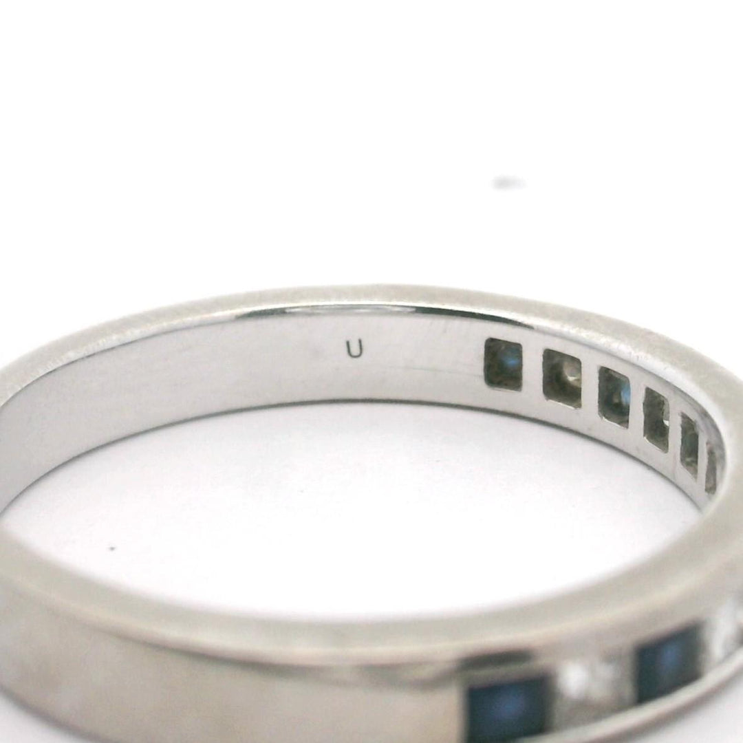 14k White Gold Blue Sapphire and Diamond 3mm Band Ring Size 7.25