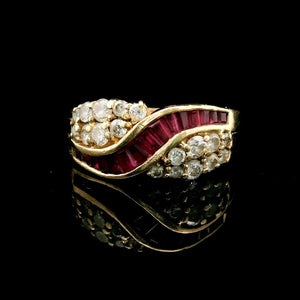 14k Yellow Gold Ruby and 0.71cttw Diamond Fancy Band Ring Size 8