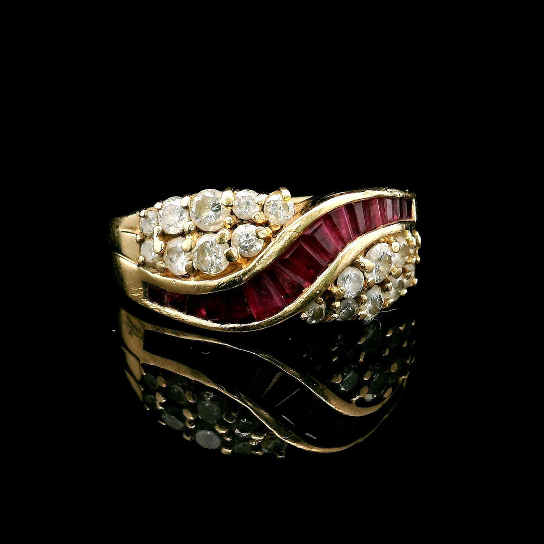 14k Yellow Gold Ruby and 0.71cttw Diamond Fancy Band Ring Size 8