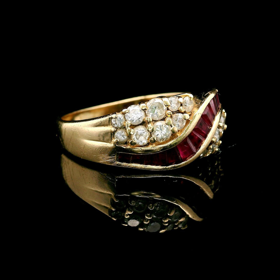 14k Yellow Gold Ruby and 0.71cttw Diamond Fancy Band Ring Size 8