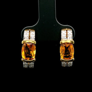 18k Yellow Gold Citrine and Diamond Huggie Earrings