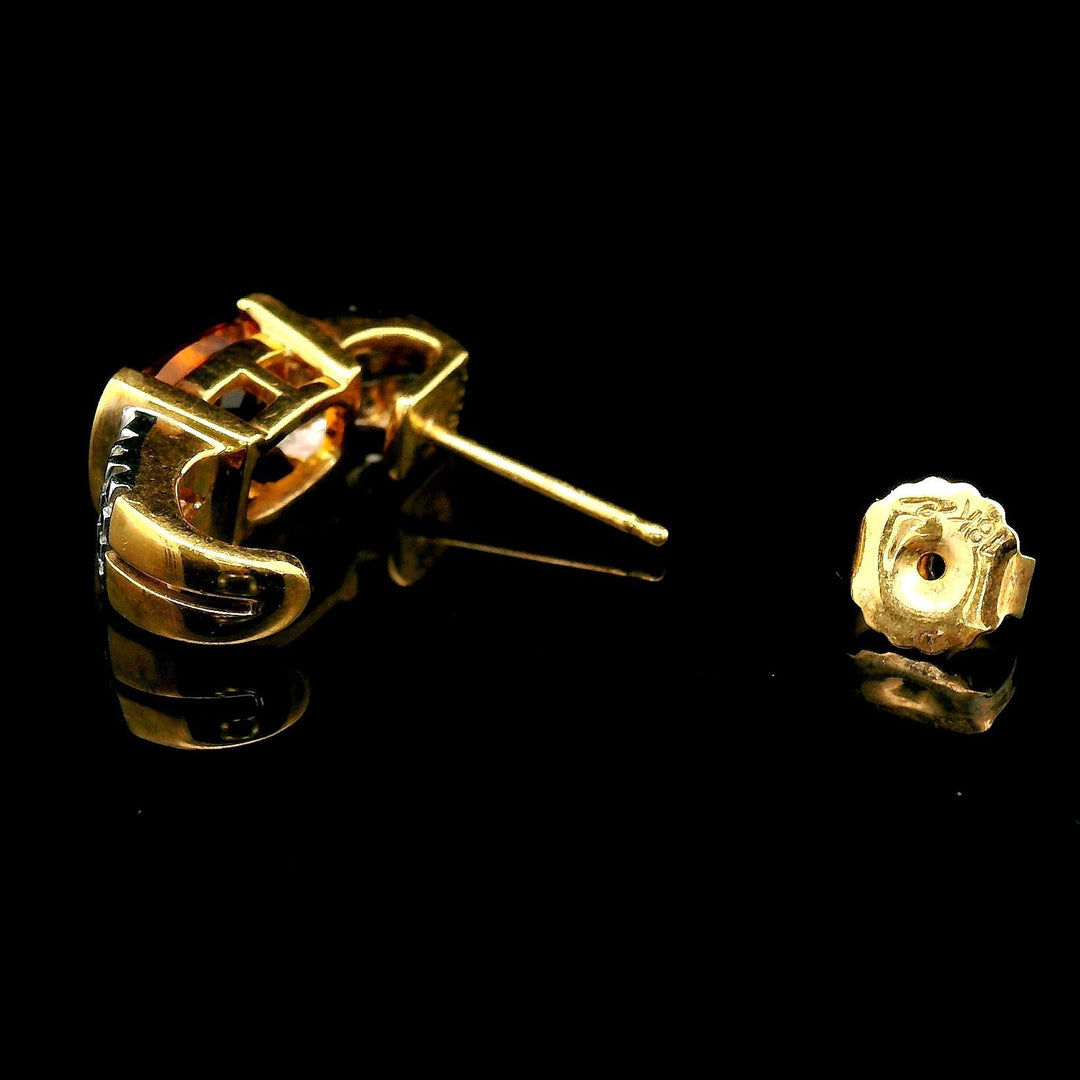 18k Yellow Gold Citrine and Diamond Huggie Earrings