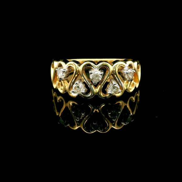 14k Yellow Gold and Diamond Ladies Heart Band Ring Size 6.5