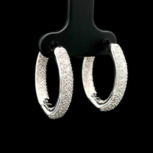 14k White Gold and 1cttw Diamond Inside Out Hoop Earrings