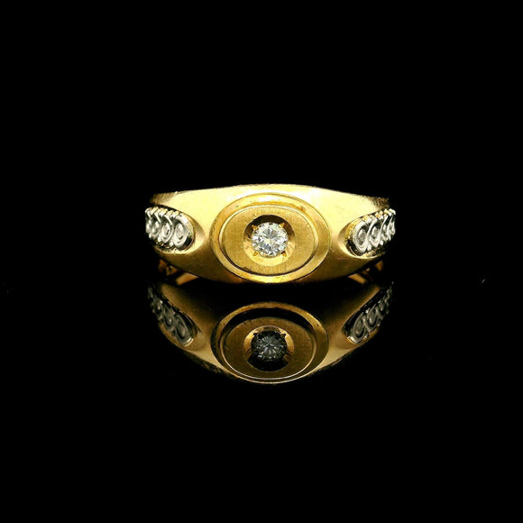 18k Two Tone Gold and Diamond Vintage Men's Ring Size 10