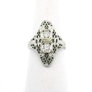 18k White Gold and Diamond Ladies Vintage Filigree Ring Size 5.75