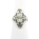 18k White Gold and Diamond Ladies Vintage Filigree Ring Size 5.75