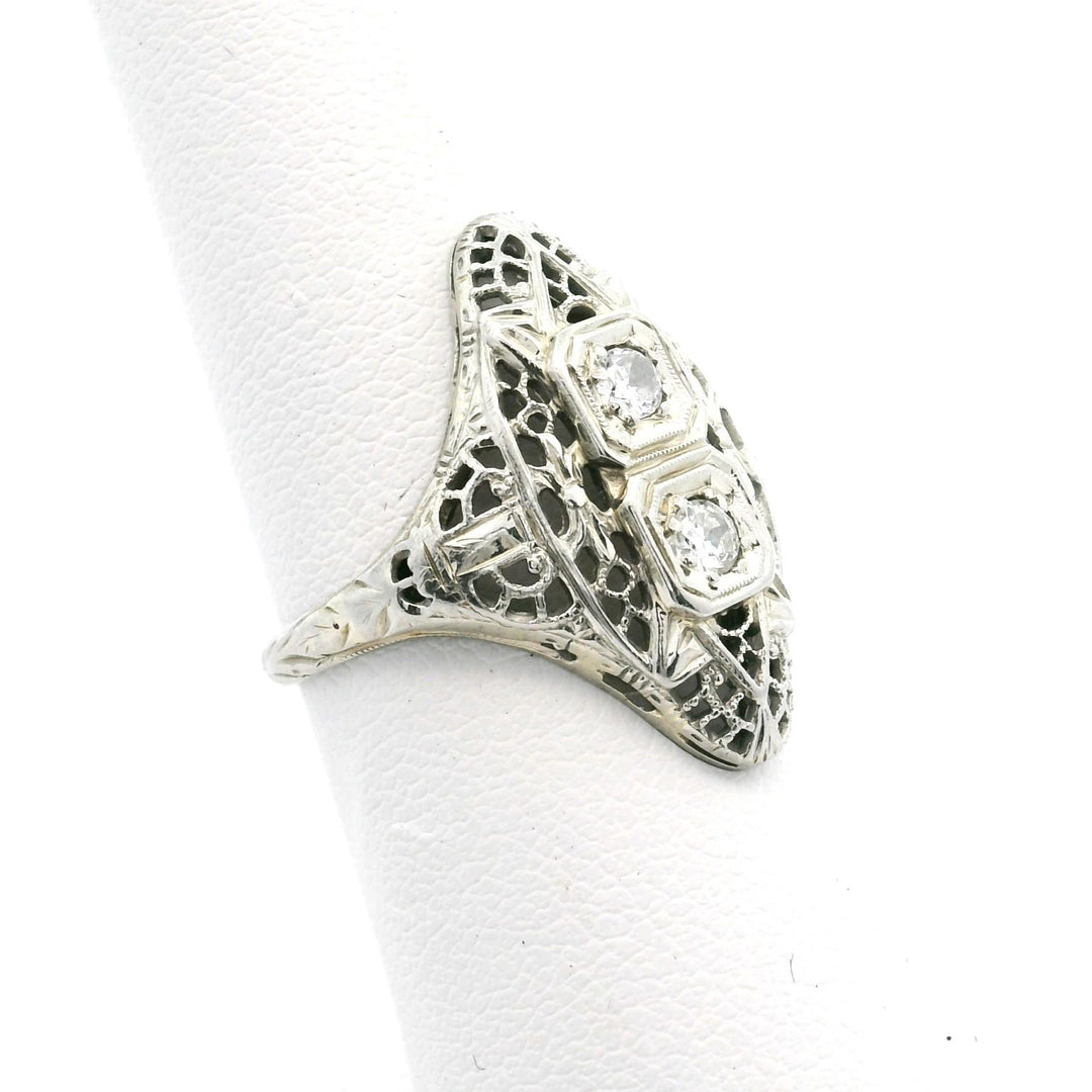 18k White Gold and Diamond Ladies Vintage Filigree Ring Size 5.75