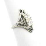 18k White Gold and Diamond Ladies Vintage Filigree Ring Size 5.75