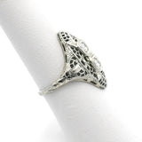 18k White Gold and Diamond Ladies Vintage Filigree Ring Size 5.75