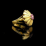 18k Yellow Gold Pink Sapphire and Diamond Vintage Floral Ring Size 6.5