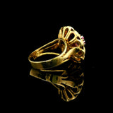 18k Yellow Gold Pink Sapphire and Diamond Vintage Floral Ring Size 6.5