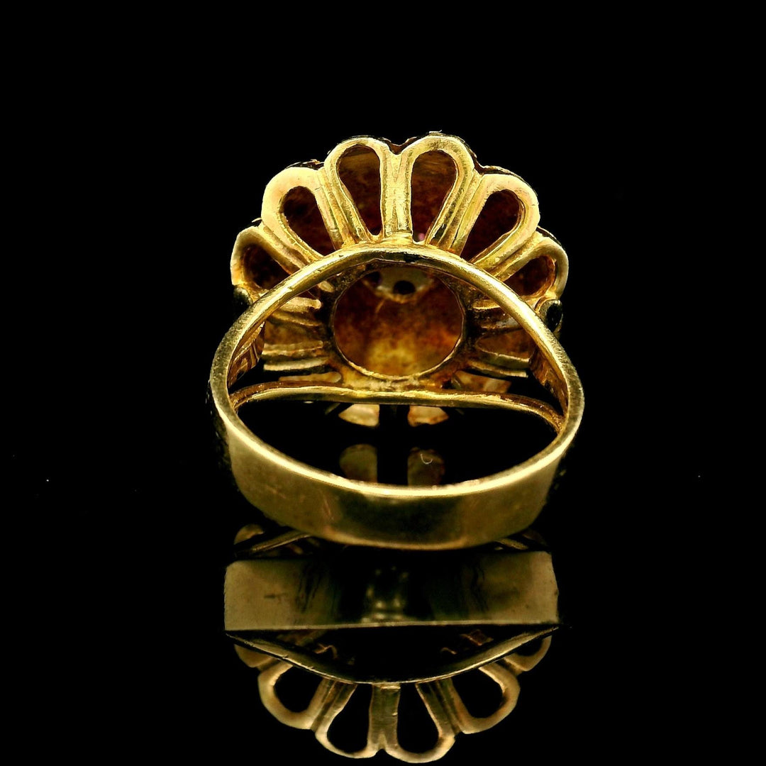 18k Yellow Gold Pink Sapphire and Diamond Vintage Floral Ring Size 6.5