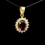 18k Yellow Gold Red Garnet and 0.50cttw Diamond Halo Pendant