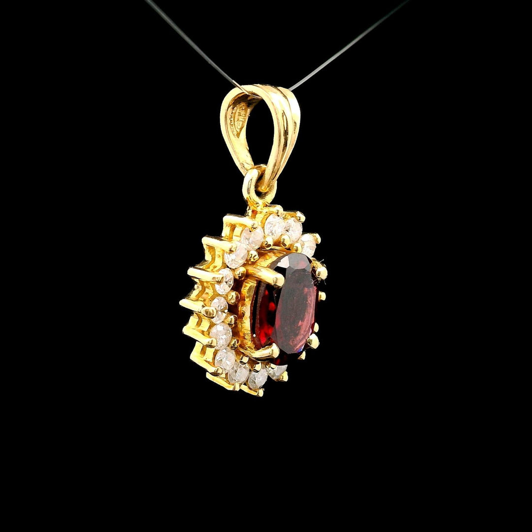 18k Yellow Gold Red Garnet and 0.50cttw Diamond Halo Pendant