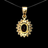 18k Yellow Gold Red Garnet and 0.50cttw Diamond Halo Pendant