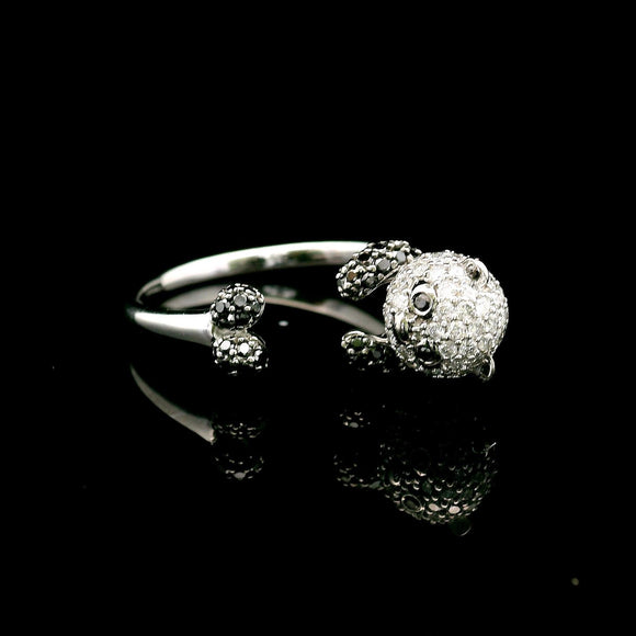 18k White Gold and 0.65cttw White and Black Diamond Open Panda Ring