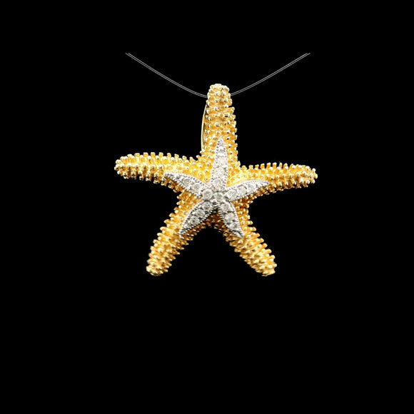 14k Yellow Gold and Diamond 3.7g Vintage Starfish Pendant