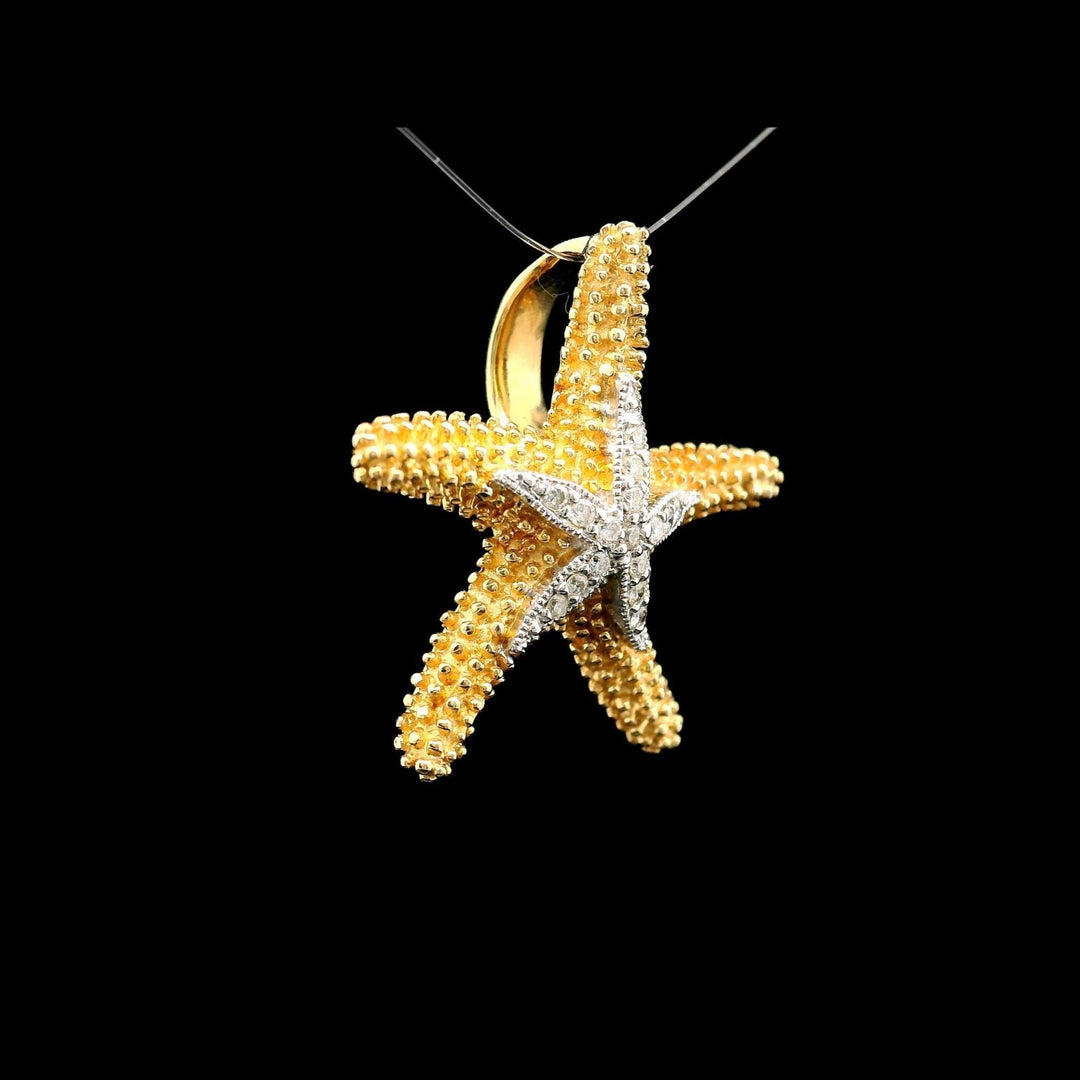 14k Yellow Gold and Diamond 3.7g Vintage Starfish Pendant