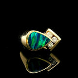 14k Yellow Gold Opal and Diamond 7.2g Abstract Ring Size 6