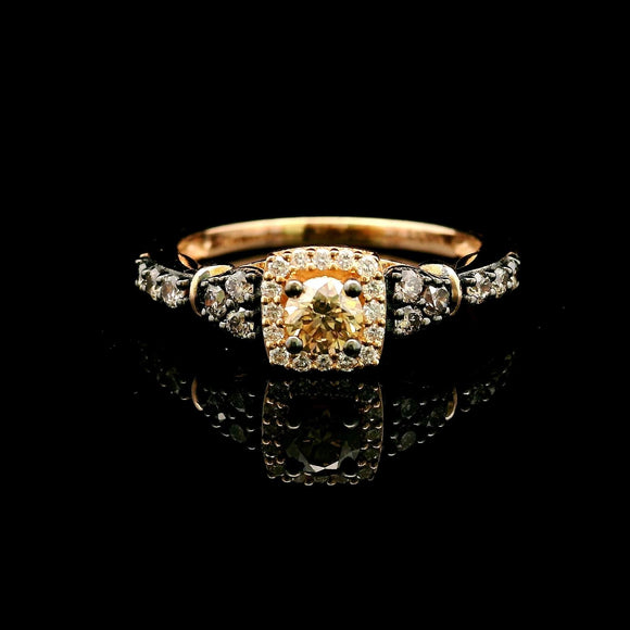LeVian 14k Strawberry Gold Chocolate and White Diamond Halo Ring Size 7