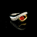 18k Two Tone Gold Spessartite Garnet and Diamond Ring Size 9
