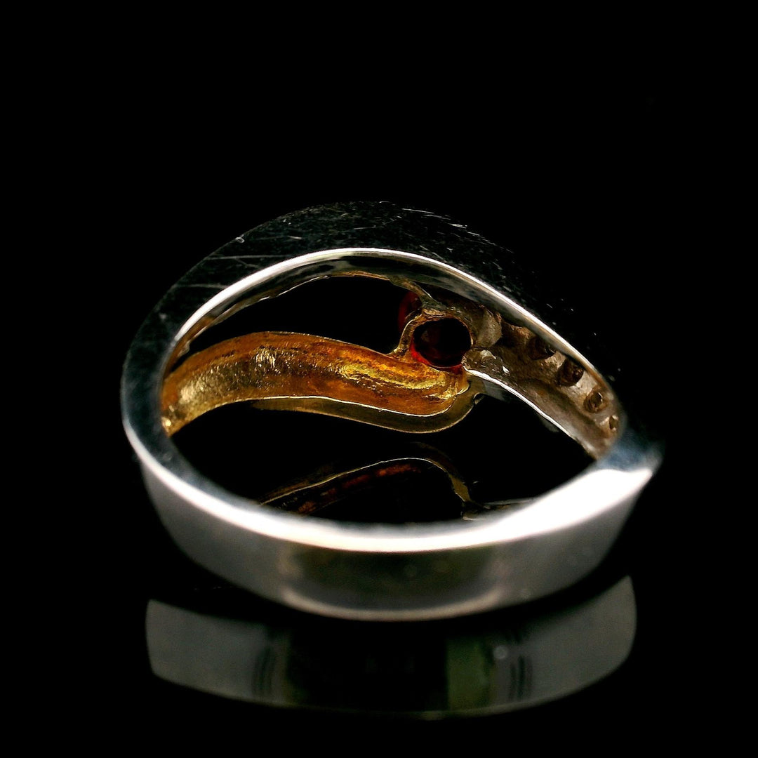 18k Two Tone Gold Spessartite Garnet and Diamond Ring Size 9