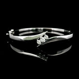 14k White Gold and Diamond 14.6g Solid Bypass Bangle Bracelet 7"